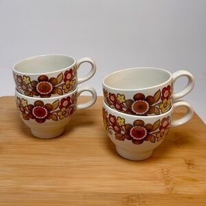 Set of 4 Myott “Festival” Ironstone Mugs • Retro 70s Floral England 🌼🍂✨